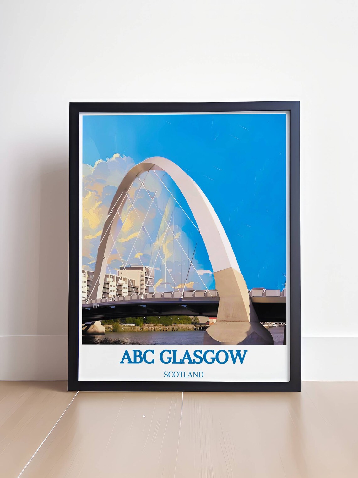 Glasgow Scotland Travel Poster Clyde Arc Bridge Modern Arch Art - Image 4