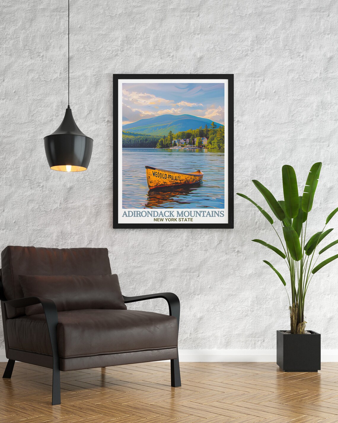 Adirondack Mountains Canoe Lake Summer Morning Travel Art Poster - Image 3