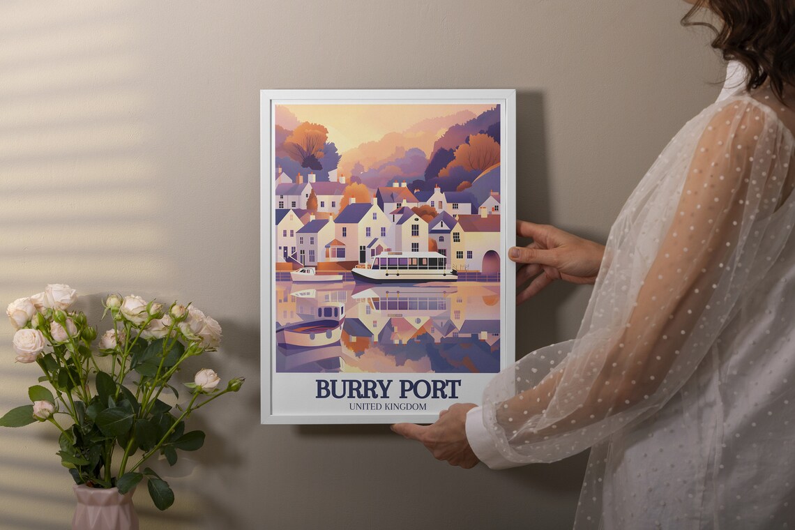 Burry Port Harbor Sunset Reflections Wales United Kingdom Travel Poster - Image 3