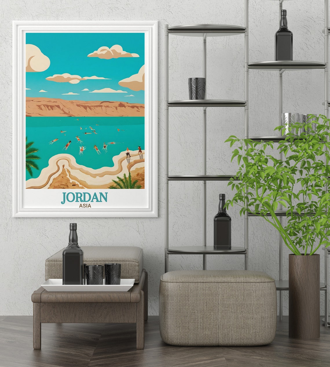 Jordan Dead Sea Floating Swimmers Salt Cliffs Scenic Travel Poster - Image 3