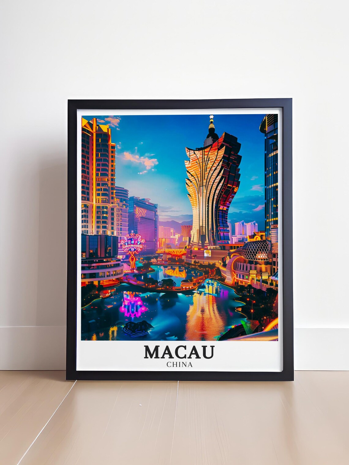 Macau China Cotai Strip Neon Night Skyline with Casino Towers Poster - Image 4