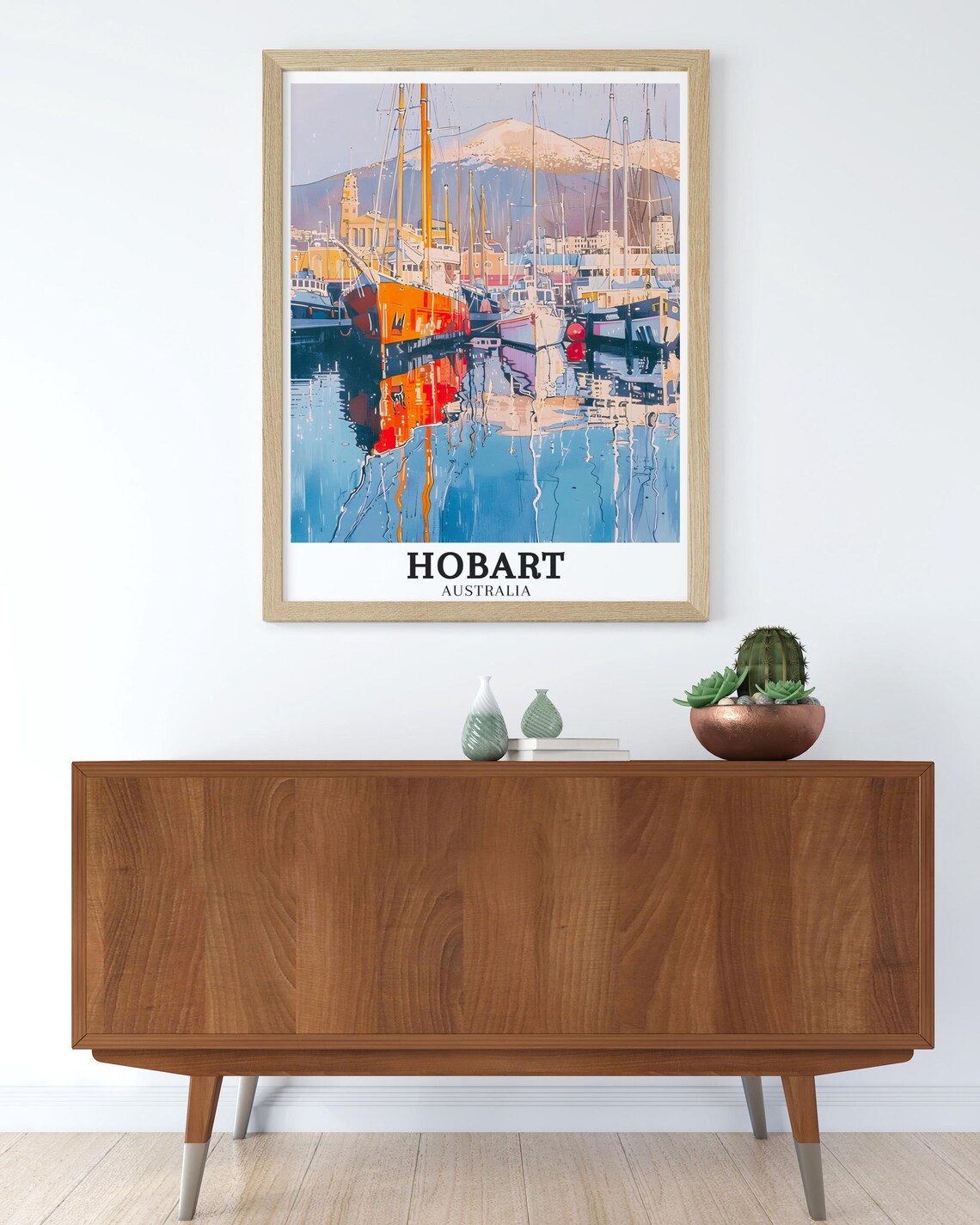 Hobart Australia Waterfront Marina Sailboats Scene Travel Poster - Image 3
