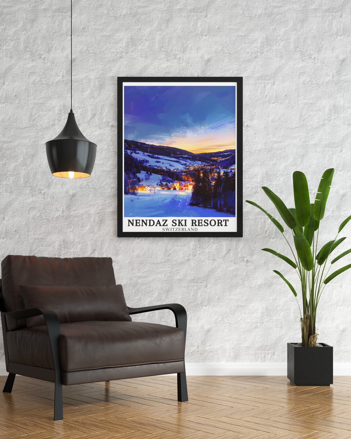 Nendaz Ski Village Valley At Dusk Under Snow Switzerland Poster - Image 3