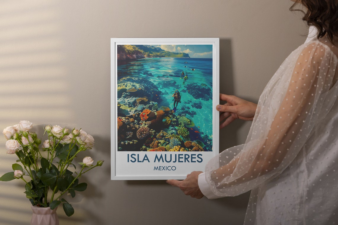 Isla Mujeres Mexico Scuba Divers Coral Reef Underwater Poster - Image 2