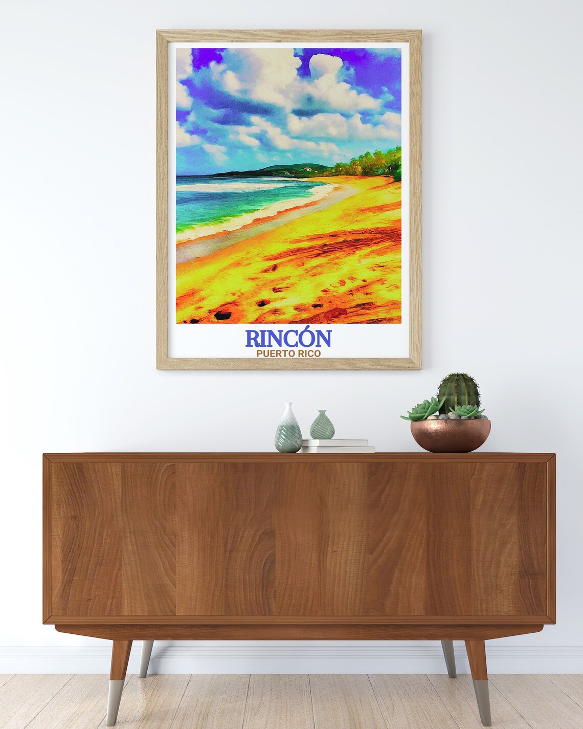 Rincon Puerto Rico Golden Sand Beach Watercolor Waves Art Poster - Image 2