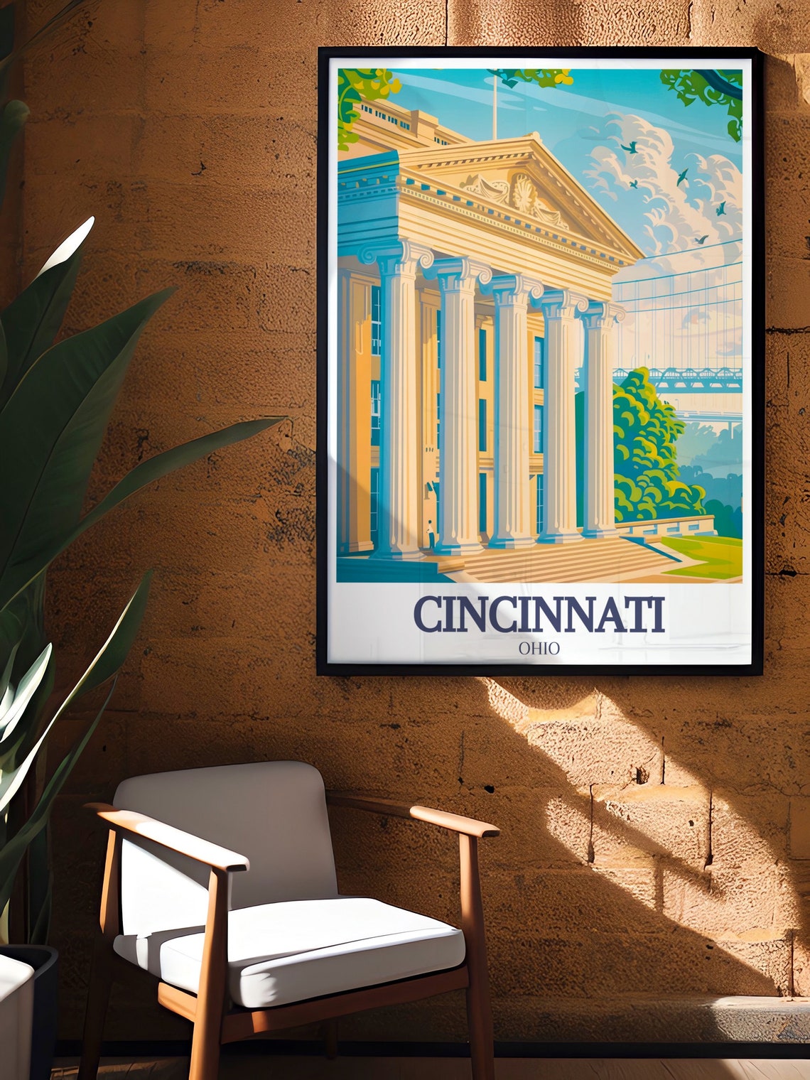 Cincinnati Art Museum And Roebling Bridge Vintage Travel Poster - Image 2