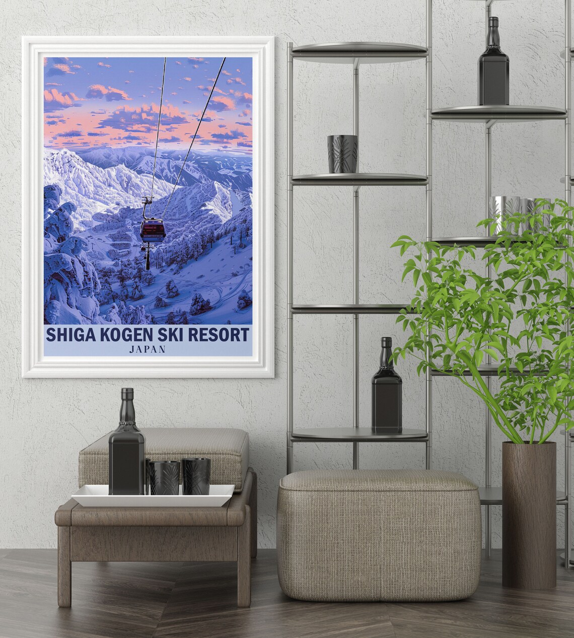 Shiga Kogen Japan Gondola Pink Sunset Snowy Peaks Ski Resort Poster - Image 3