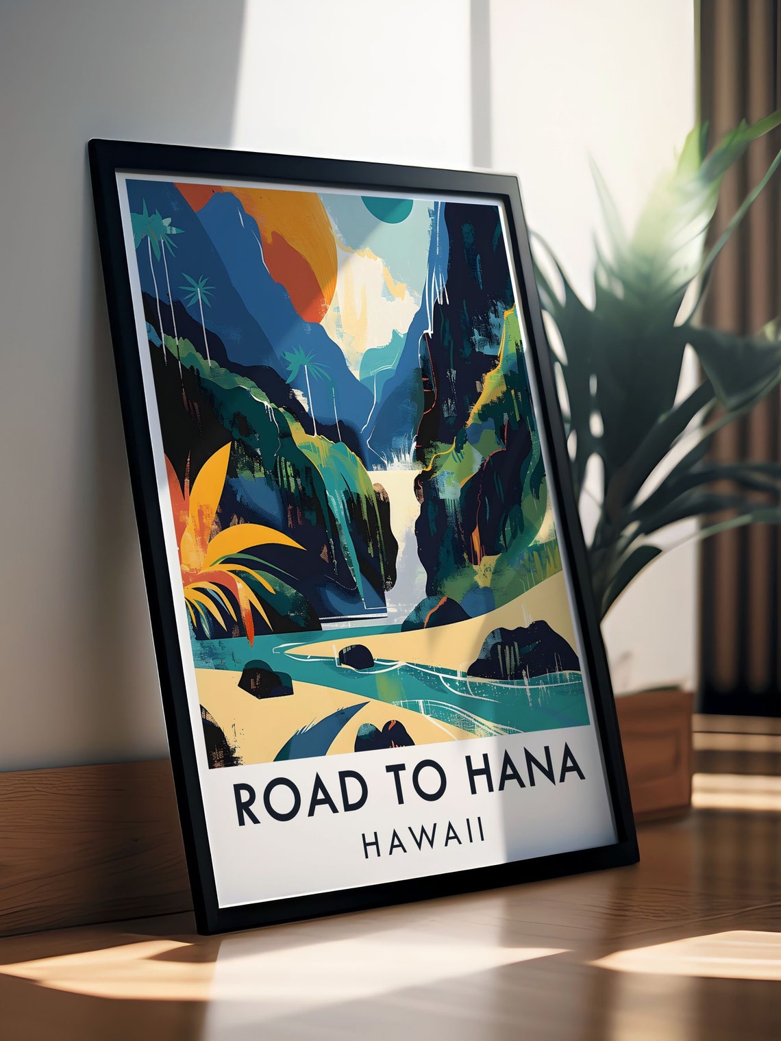 Road to Hana Hawaii Waterfall Lush Tropical Valley Sunset Poster - Image 2
