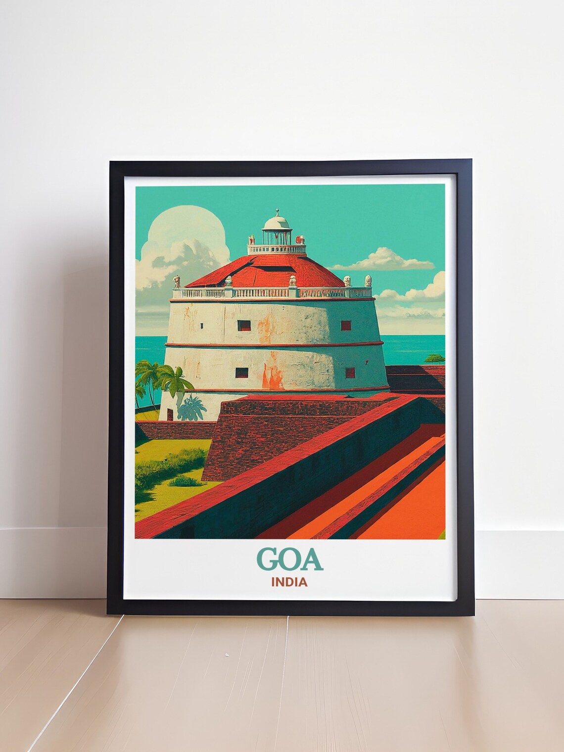 Goa India Fort Aguada Lighthouse Portuguese Fort Retro Travel Poster - Image 4