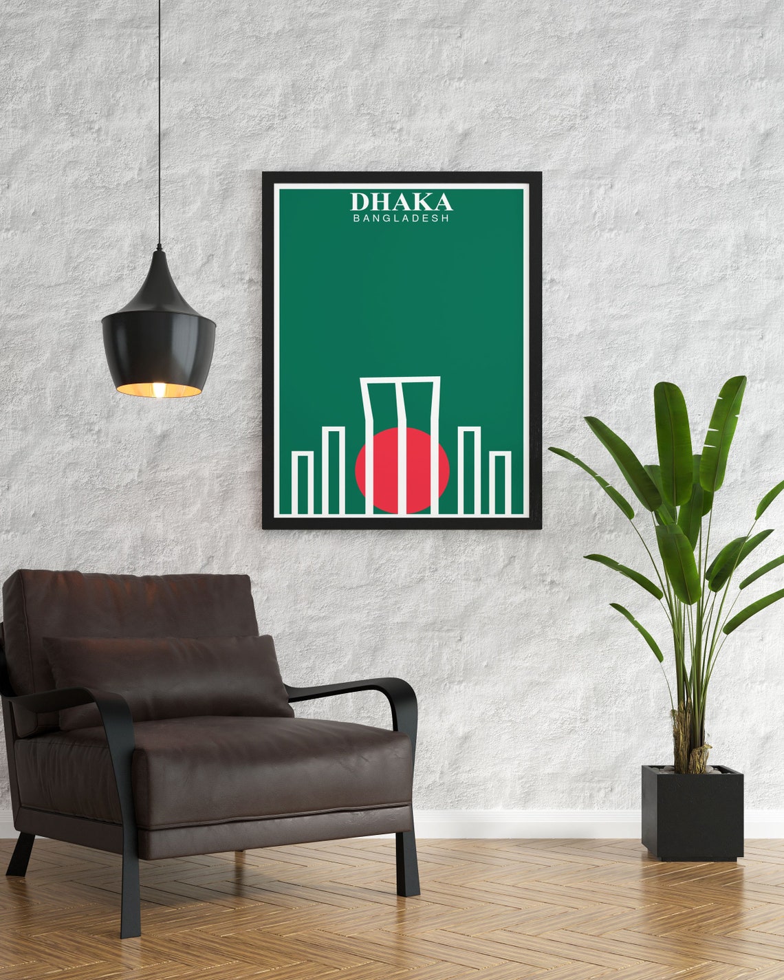 Dhaka Shaheed Minar Minimalist Line Art Bangladesh Flag Green Poster - Image 2