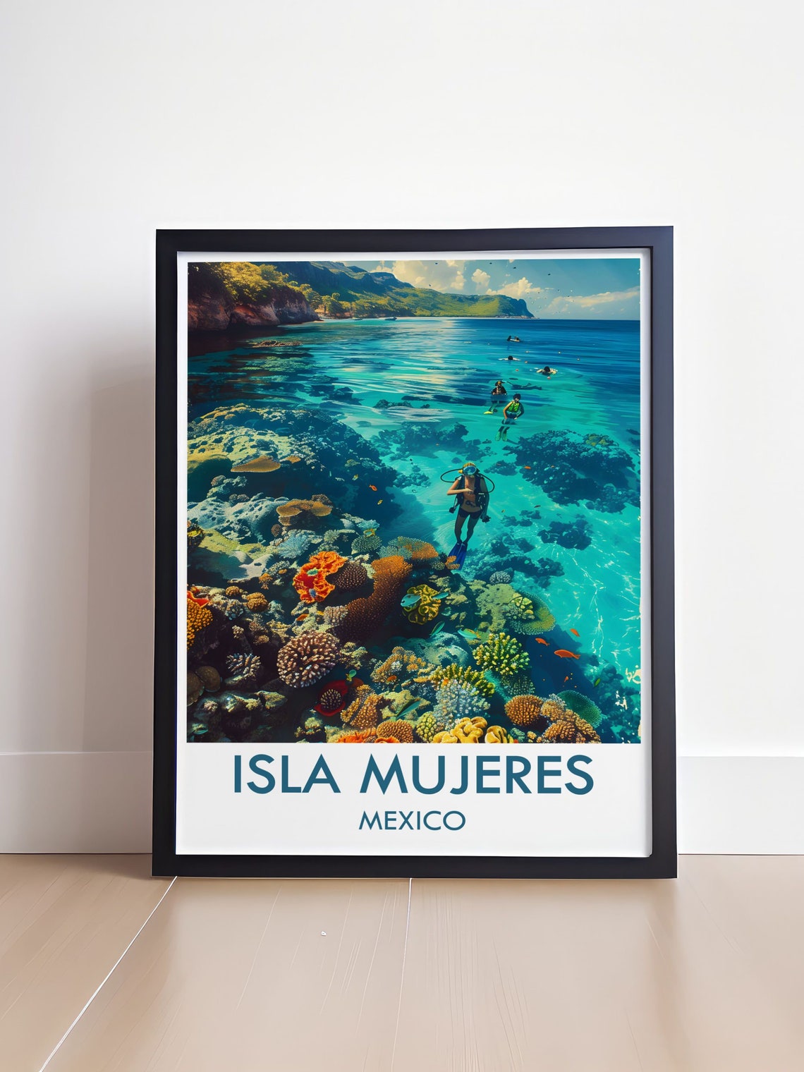 Isla Mujeres Mexico Scuba Divers Coral Reef Underwater Poster - Image 4