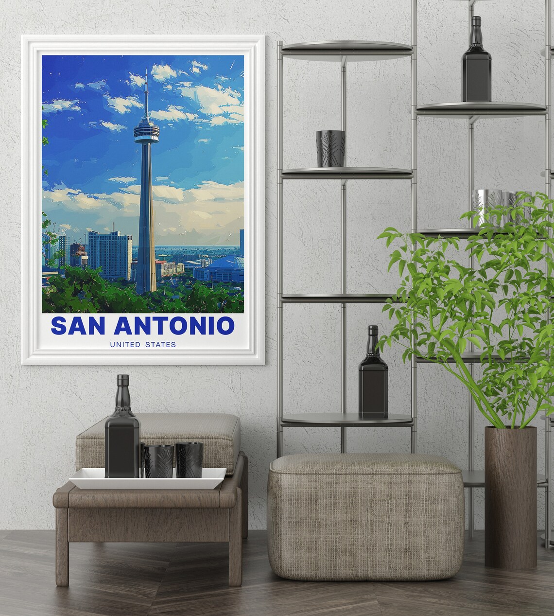 San Antonio Texas Tower of the Americas Downtown Skyline Poster - Image 2