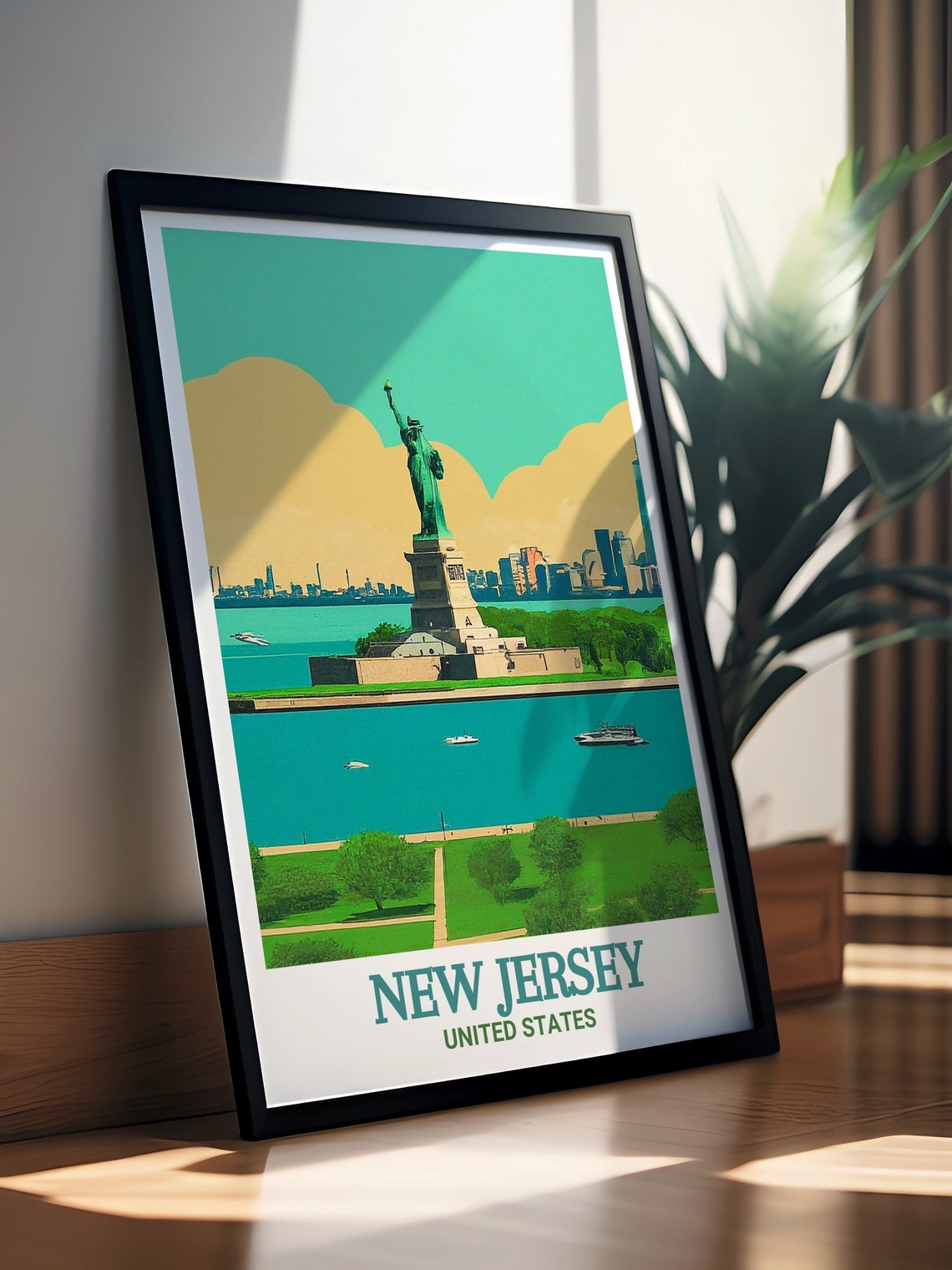 New Jersey Statue of Liberty State Park Skyline Travel Poster - Image 2