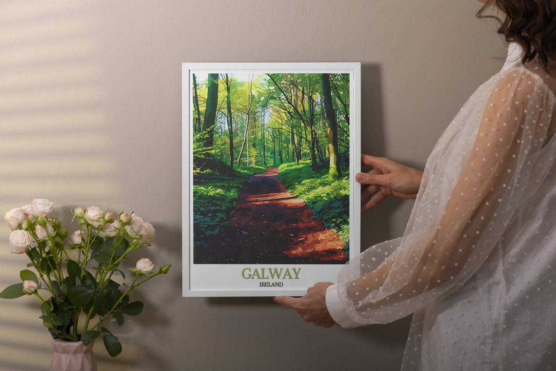 Galway Ireland Sunlit Green Forest Path Woodland Travel Poster - Image 3