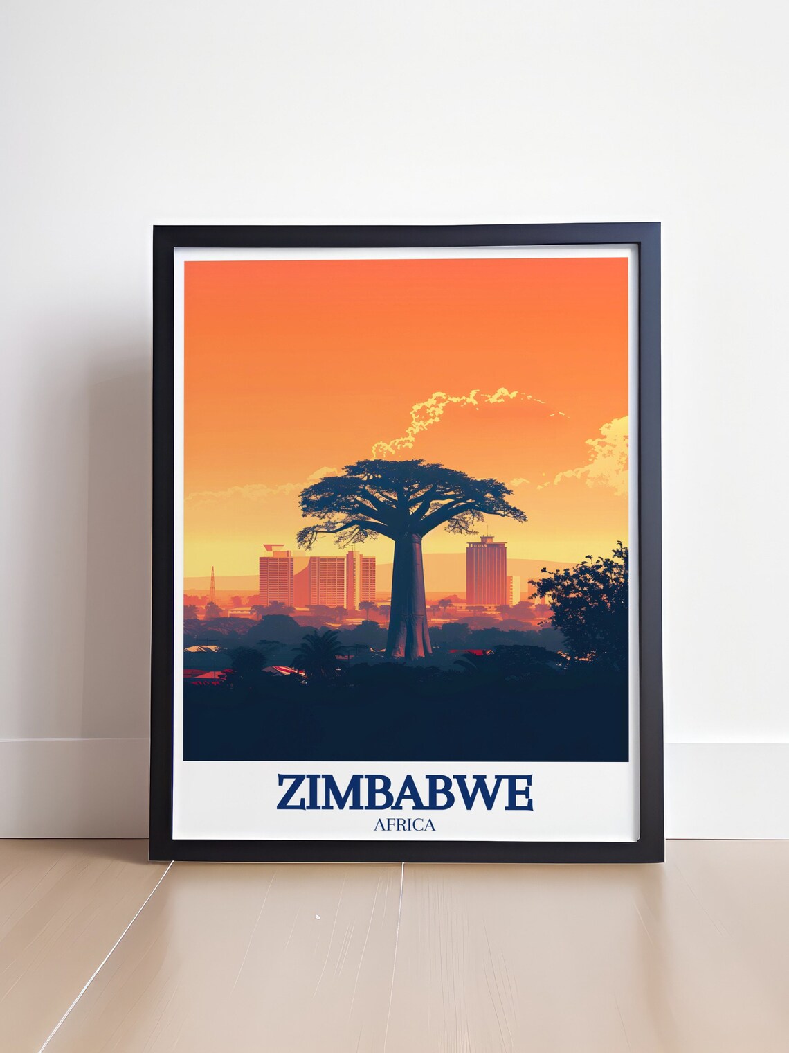 Zimbabwe Africa Harare Skyline Baobab Tree Sunset Sky Poster - Image 4
