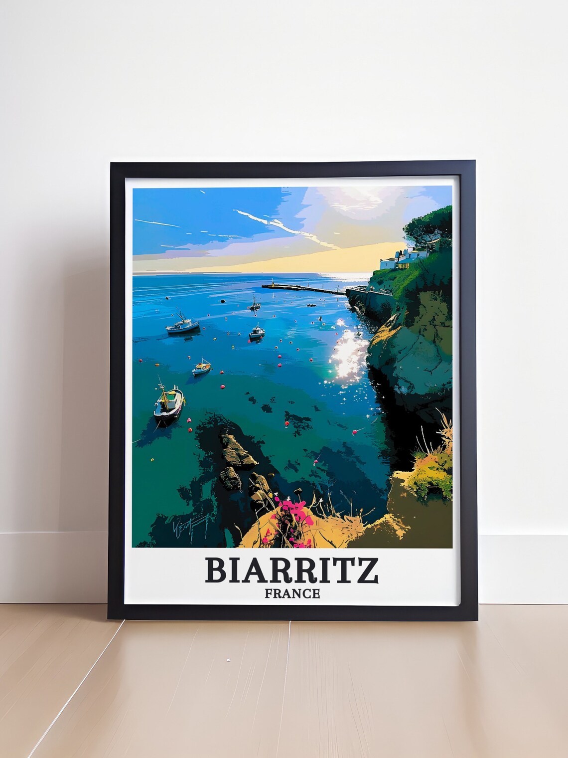 Biarritz Sunny Port Vieux Harbor Boats Coastal France Travel Poster - Image 4