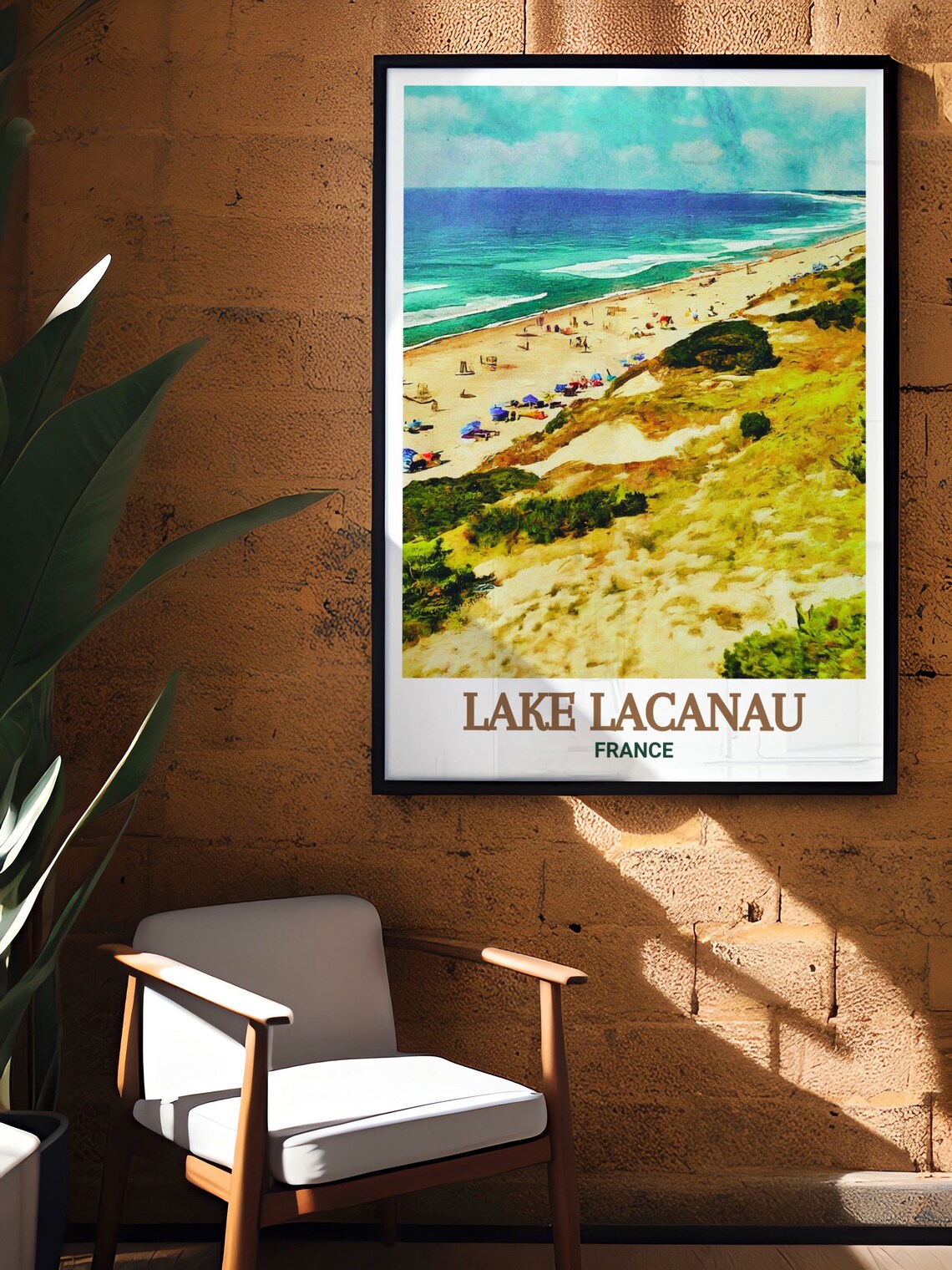 Lake Lacanau Sandy Beach Dunes and Turquoise Ocean View Poster - Image 2
