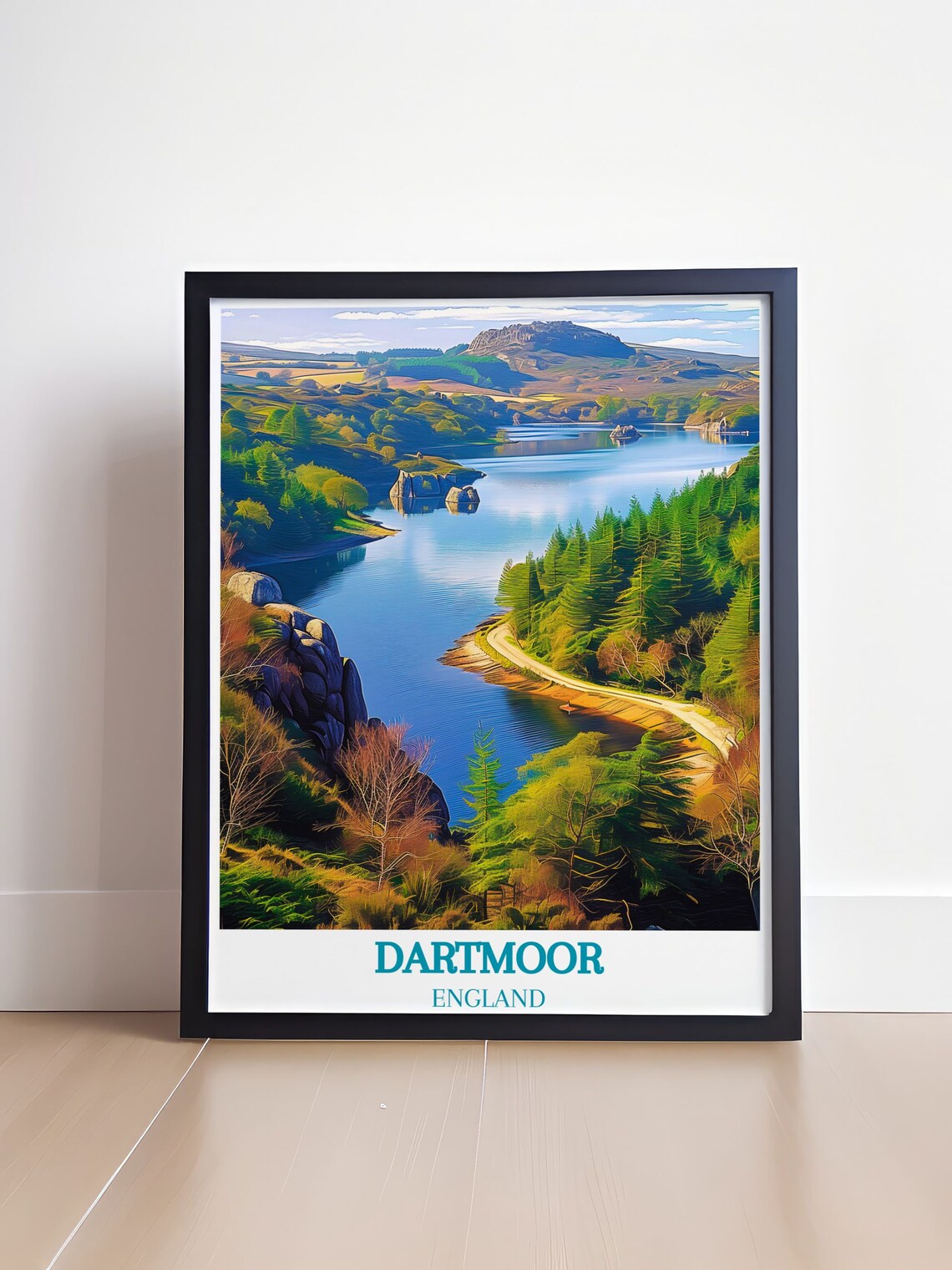 Dartmoor England Serene Reservoir Between Forest And Rocky Tors Poster - Image 4