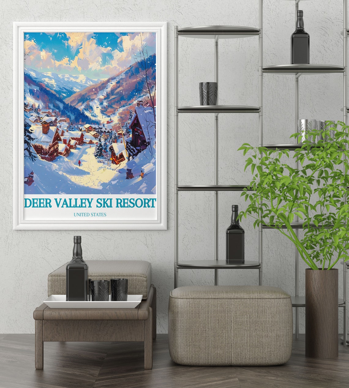 Deer Valley Ski Resort Snowy Village Cabins Winter Scene Poster - Image 2