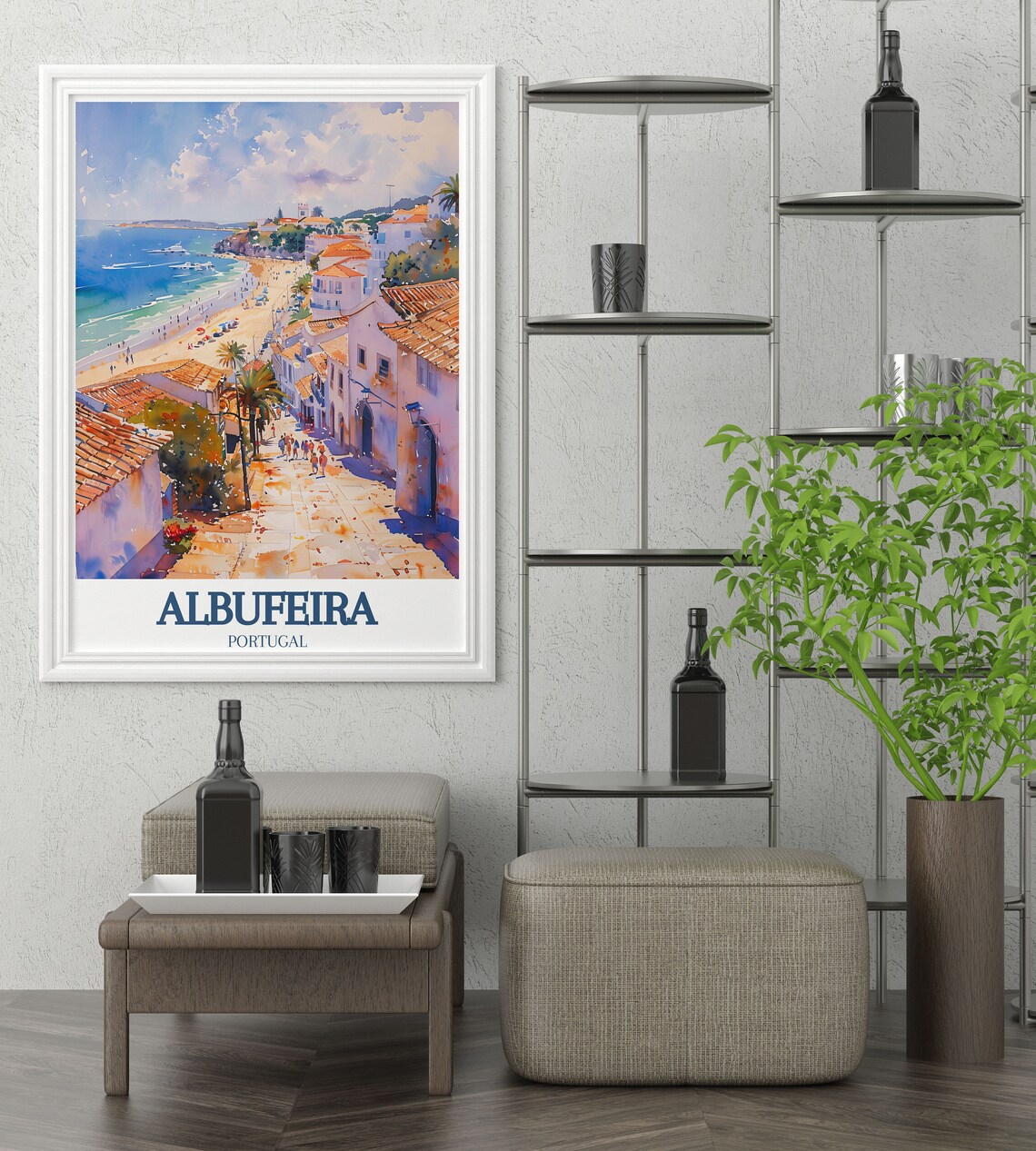 Albufeira Old Town Street Overlooking Sandy Beach Travel Poster - Image 3