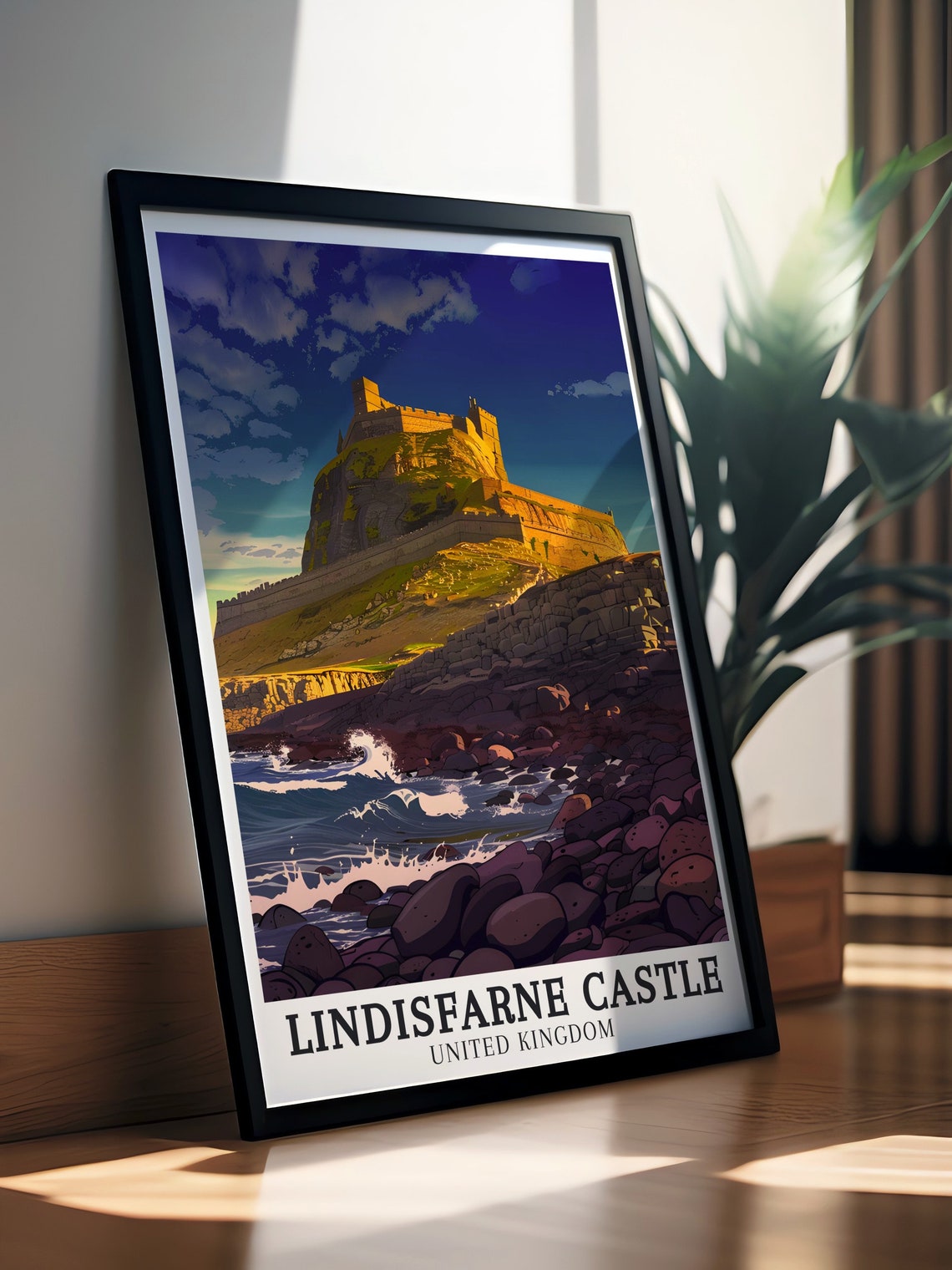 Lindisfarne Castle United Kingdom Night Fortress Deep Blue Sky Poster - Image 3