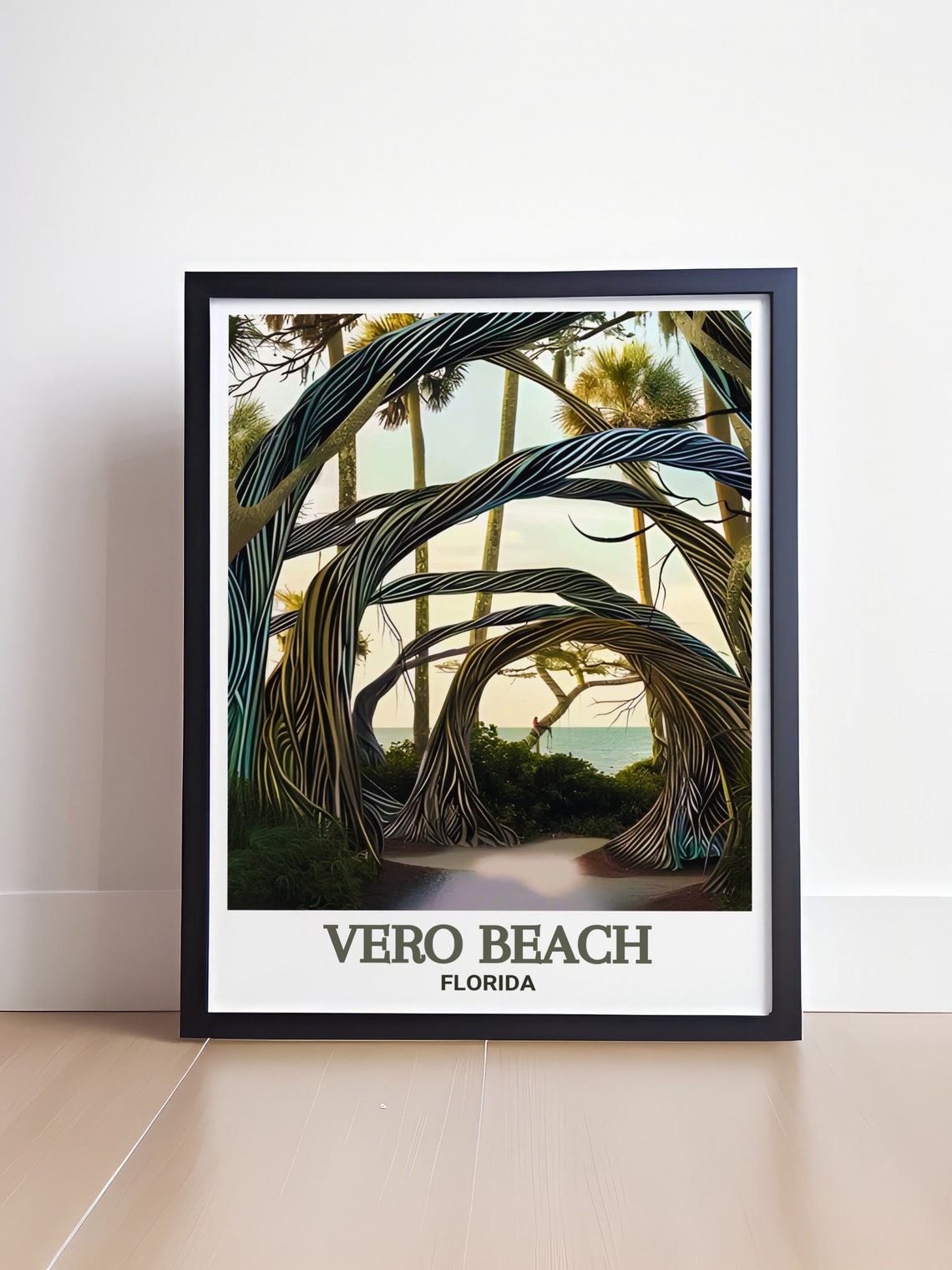 Vero Beach Florida Twisted Palm Trees Arched Beach Path Poster - Image 4