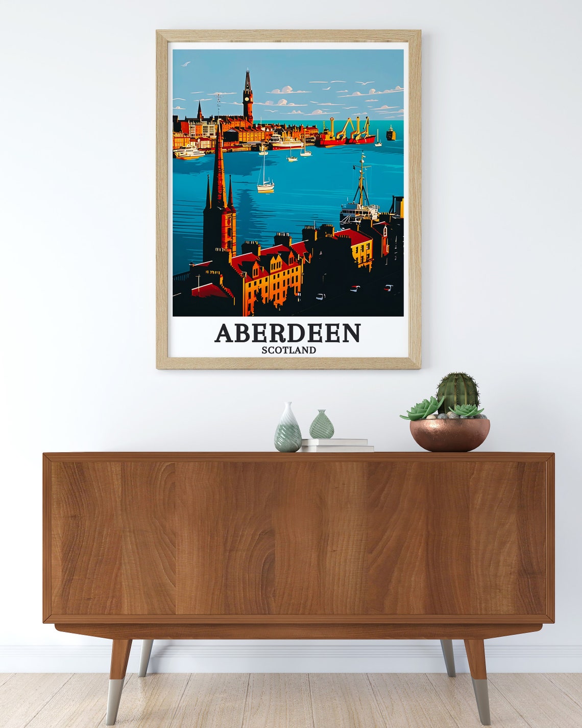 Aberdeen Town House Spire Harbour View Scotland Travel Poster - Image 2