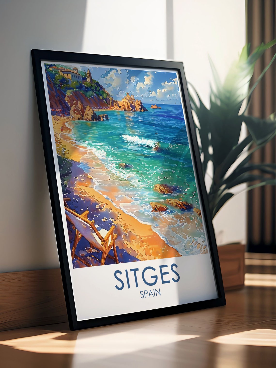 Sitges Spain Beach Turquoise Waves Golden Sand Coastal Travel Poster - Image 3