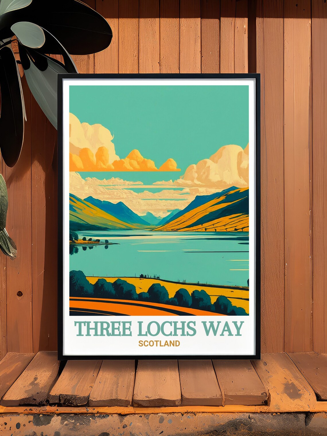 Three Lochs Way Scotland Loch Golden Hills Graphic Road Poster - Image 2