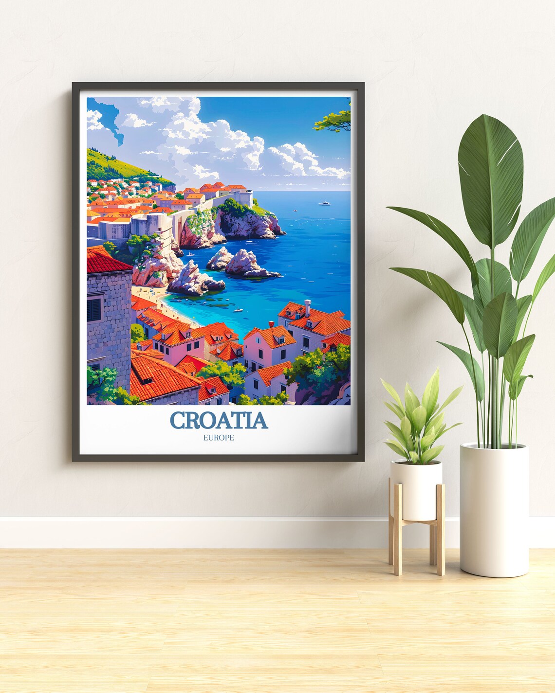 Croatia Europe Turquoise Bay Rocky Coast Old Town View Poster - Image 2