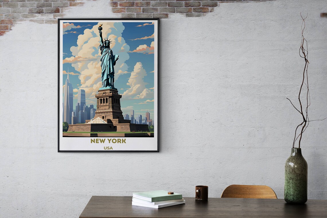New York Statue of Liberty Daytime Skyline USA Landmark Poster - Image 3
