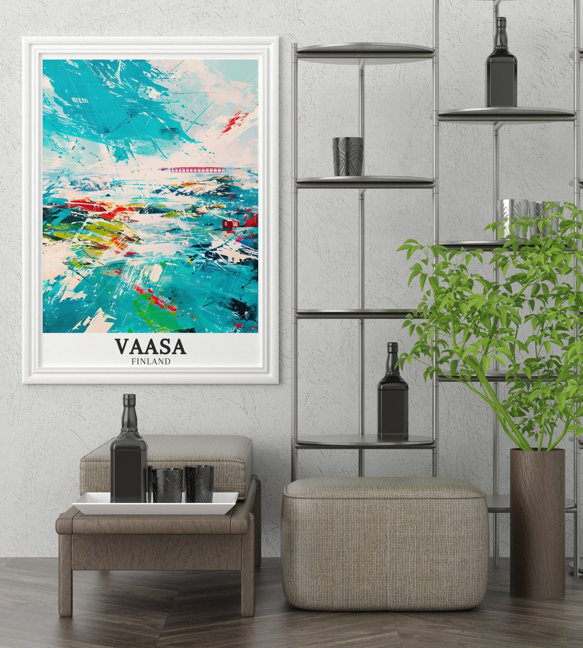Vaasa Finland Abstract Turquoise Coastal Bridge Artistic Poster - Image 3