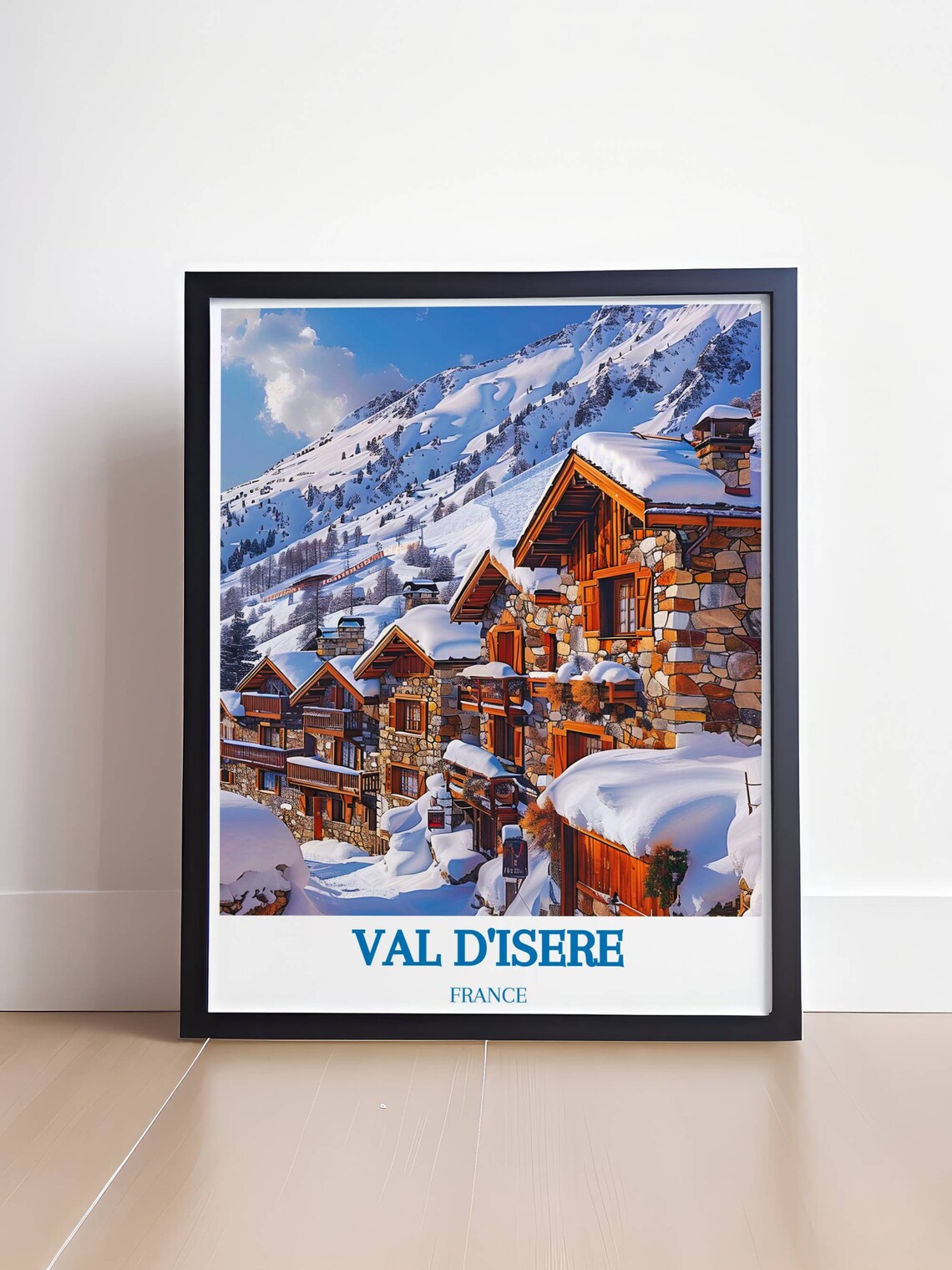 Val d'Isere France Snowy Stone Chalets Alpine Village Travel Poster - Image 4