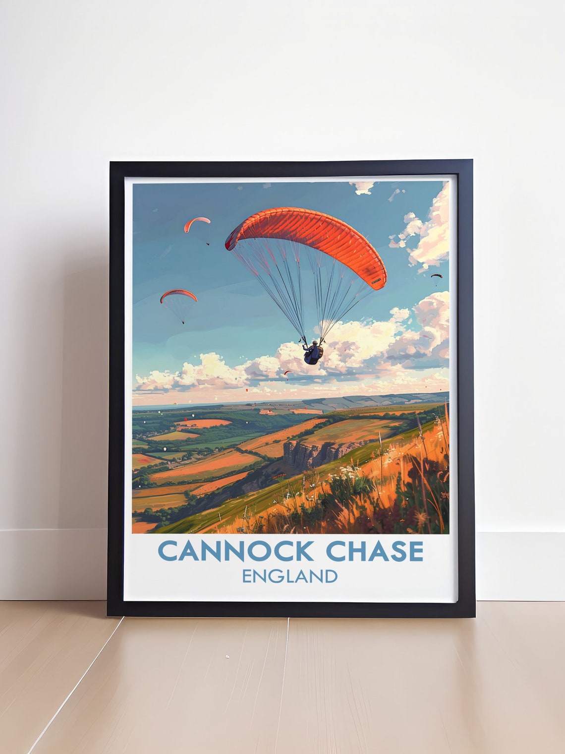 Cannock Chase England Paragliders Over Rolling Hills Travel Poster - Image 4