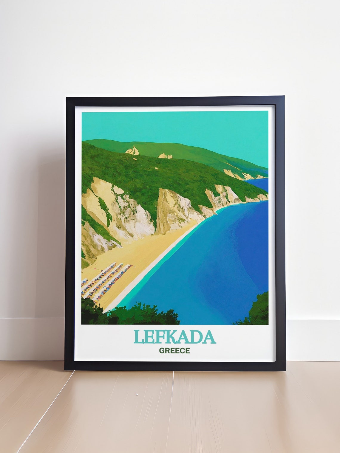 Lefkada Egremni Beach White Cliffs Aerial Greece Travel Poster - Image 4