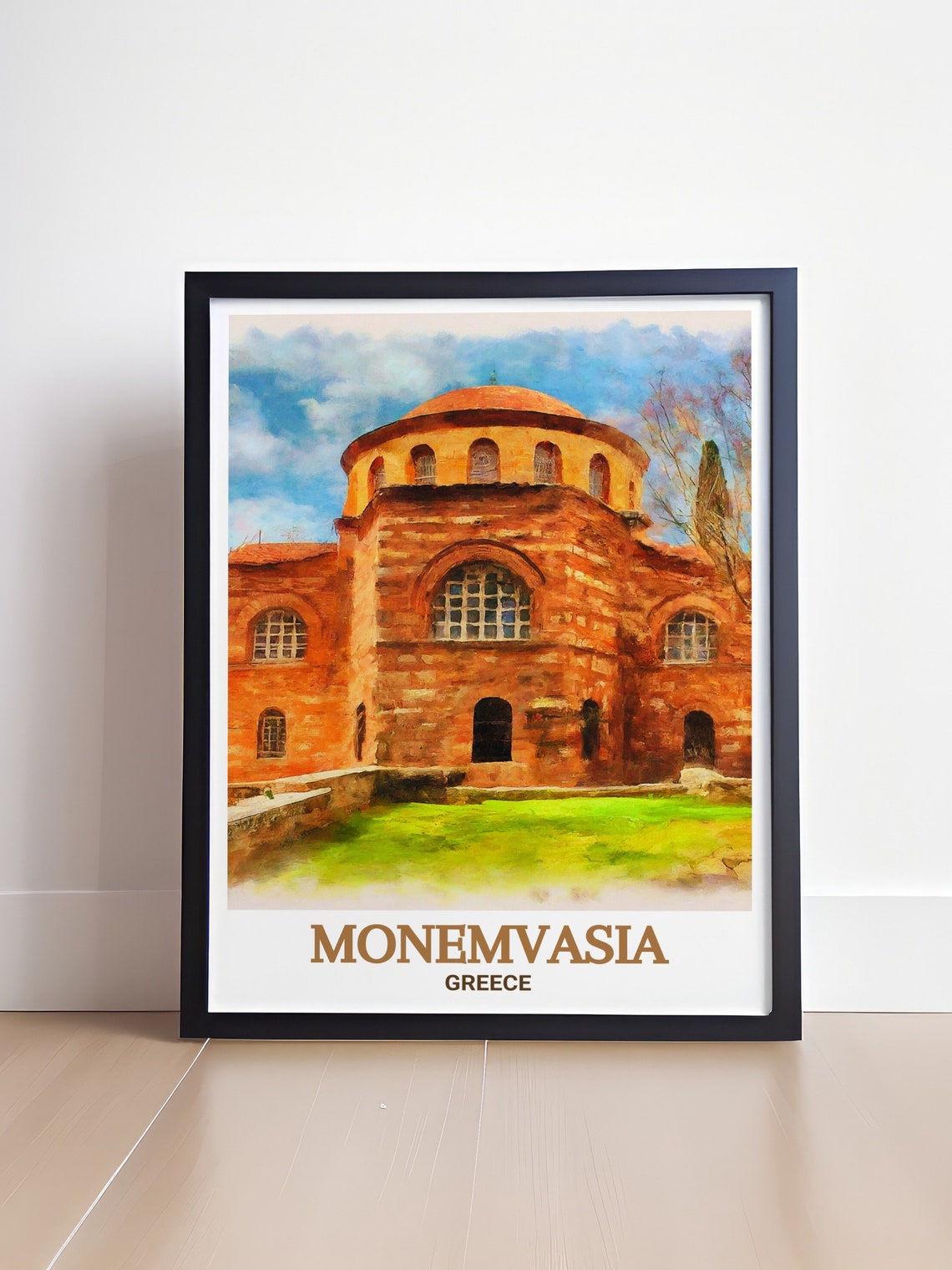 Agia Sofia Byzantine Church Watercolor Monemvasia Greece Travel Poster - Image 4