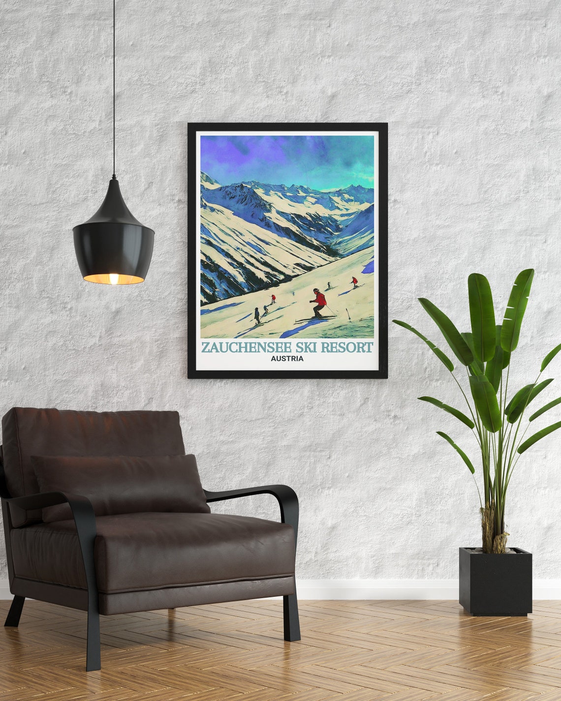 Zauchensee Ski Resort Austria Winter Skiers Powder Slopes Poster - Image 2