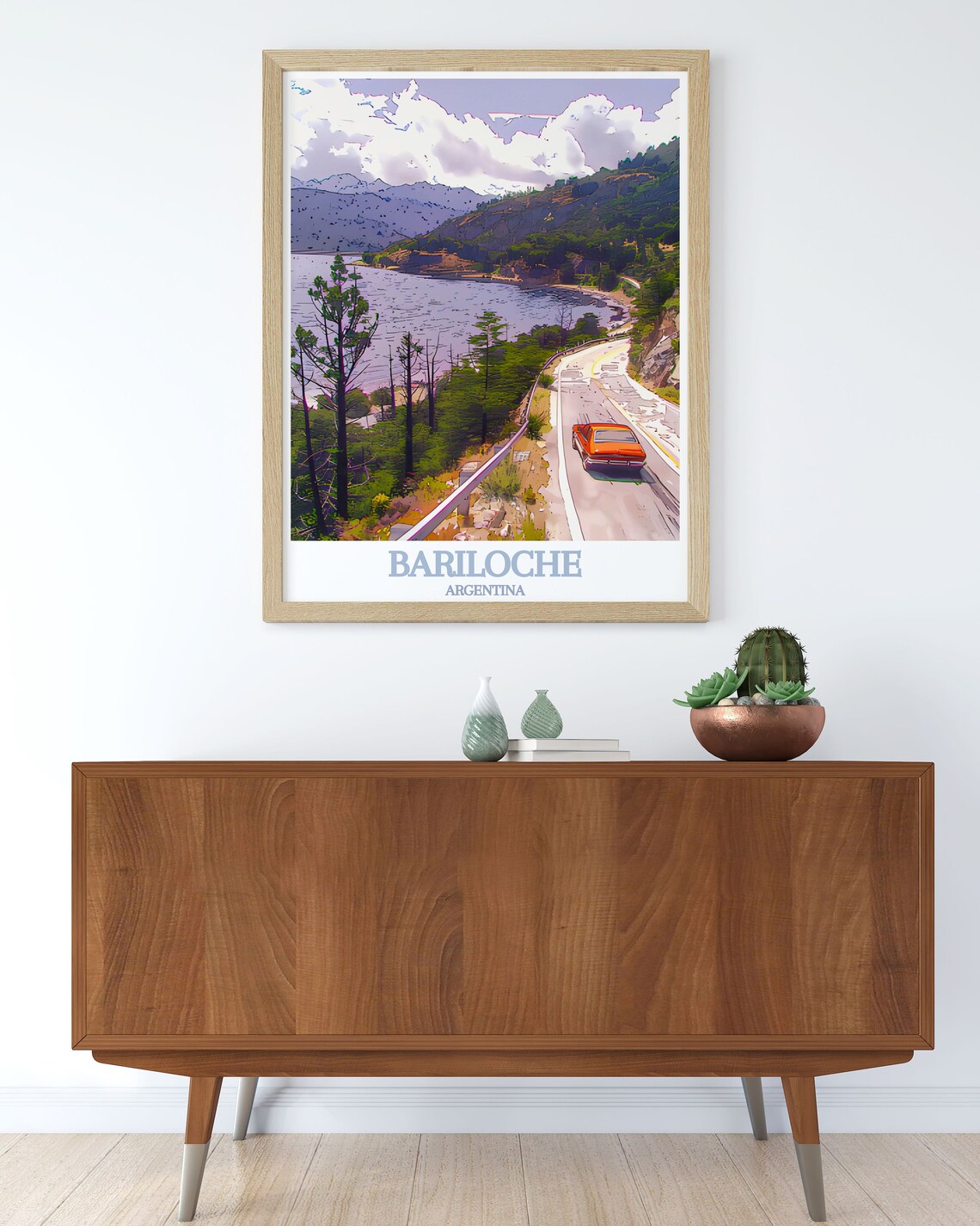Bariloche Argentina Scenic Lakeside Road Vintage Car Drive Poster - Image 2