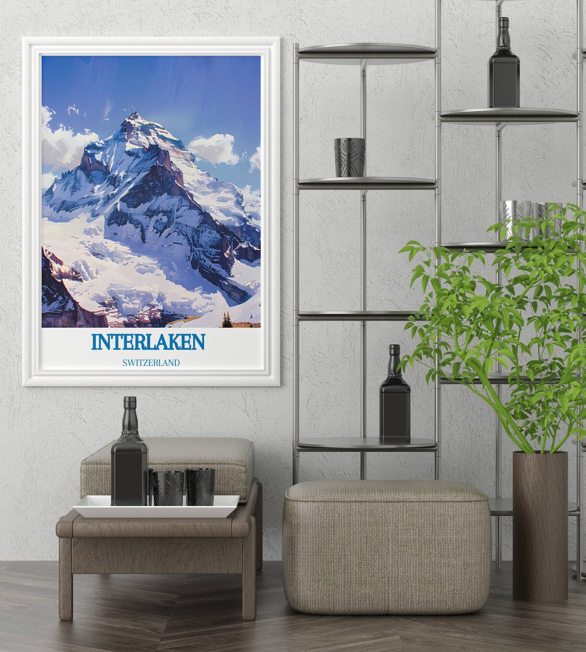 Interlaken Switzerland Snowcapped Alpine Peak Blue Sky Travel Poster - Image 4