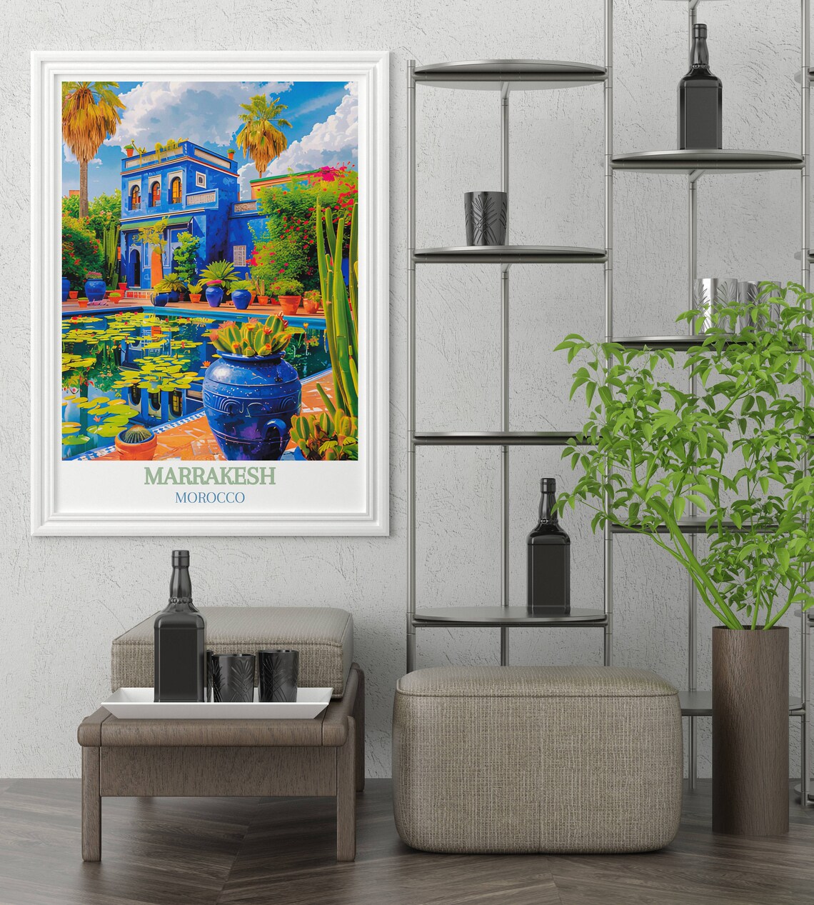 Marrakesh Morocco Majorelle Garden Blue Villa by Lily Pond Poster - Image 3