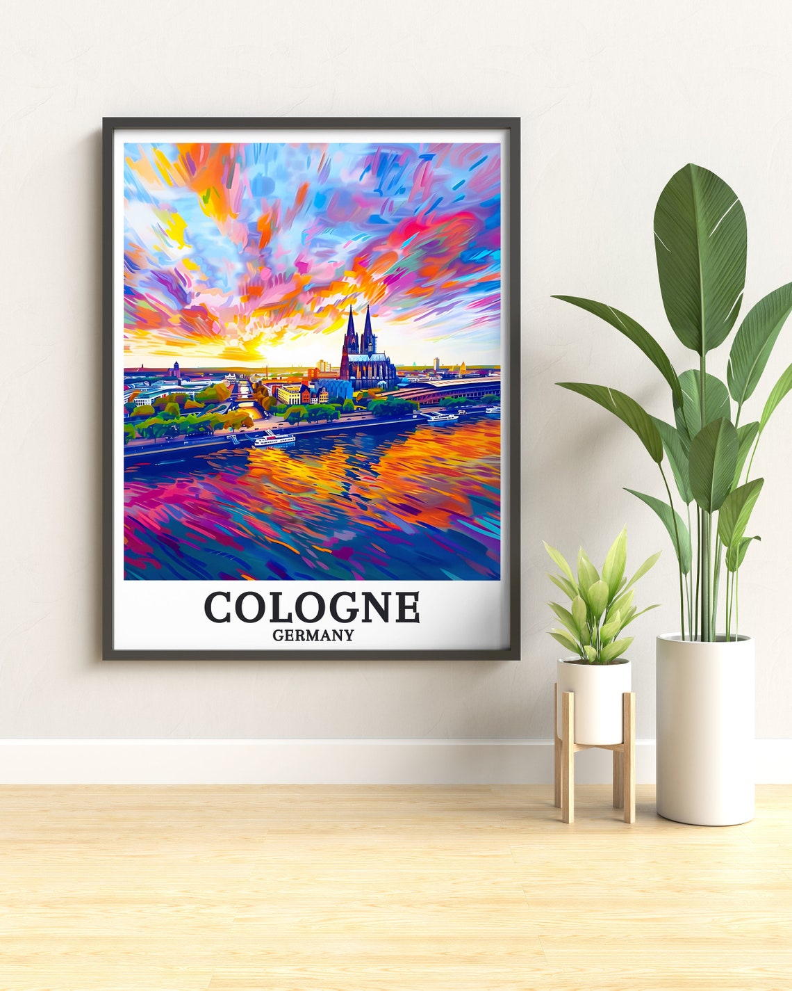 Cologne Germany Rhine River Sunset Cathedral Skyline Art Poster - Image 2