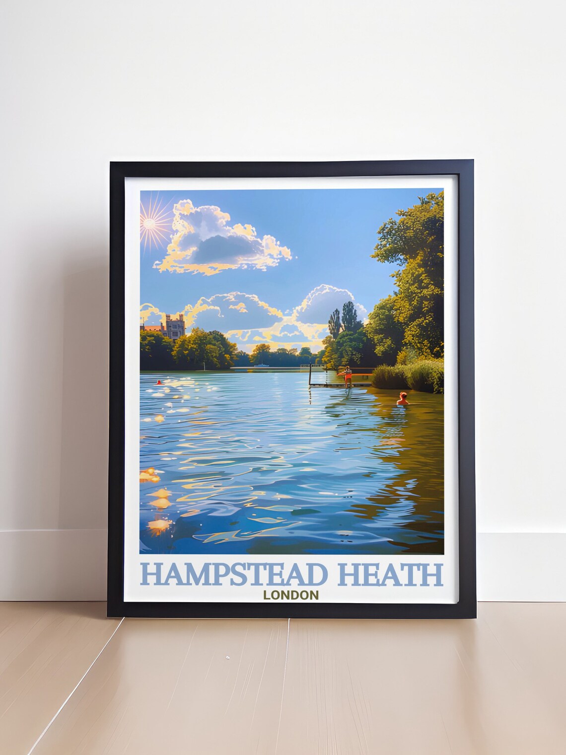 Hampstead Heath London Swimming Pond Summer Day Scene Poster - Image 4