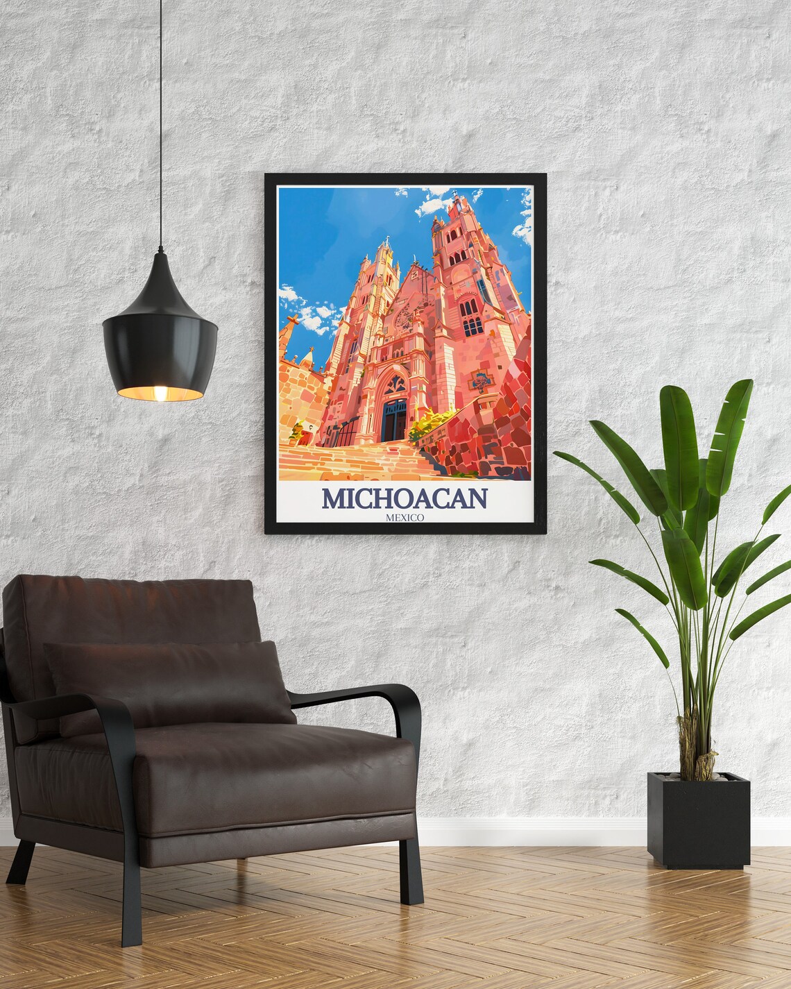 Michoacan Mexico Morelia Cathedral Pink Stone Church Travel Poster - Image 2