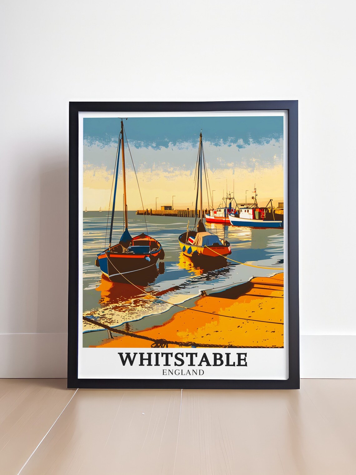 Whitstable England Fishing Boats Golden Sunset Travel Poster - Image 4