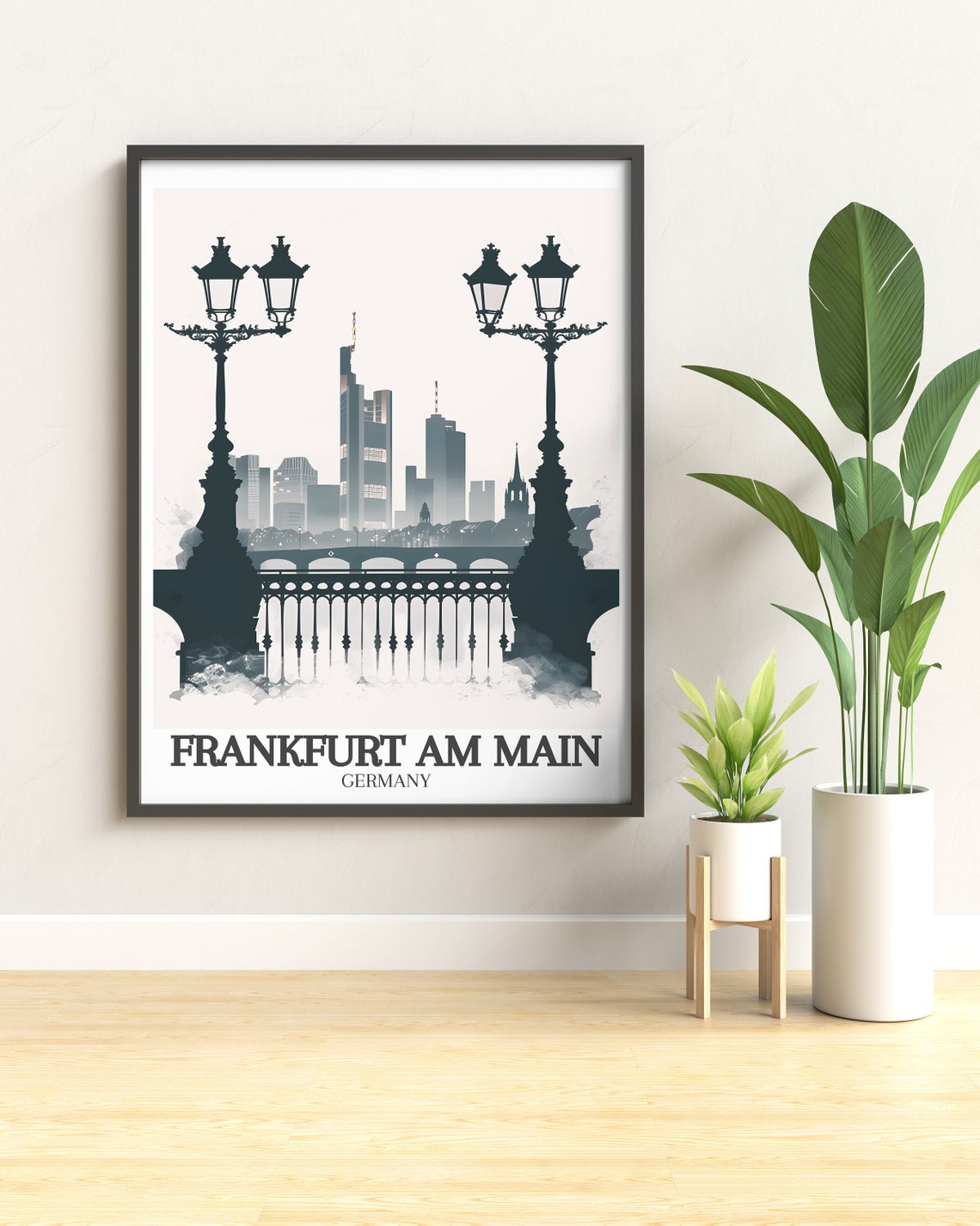 Frankfurt Am Main Iron Bridge Silhouette Skyline Travel Poster - Image 2