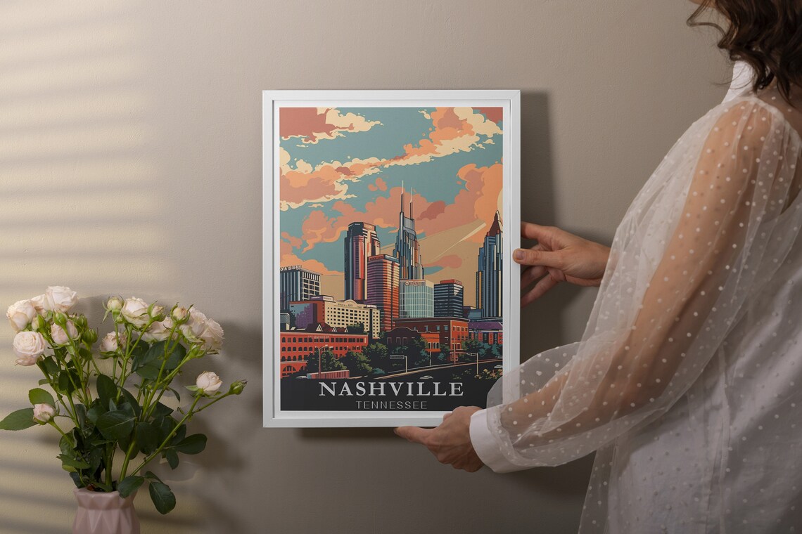 Nashville Tennessee Downtown Skyline Sunset Cityscape Travel Poster - Image 2