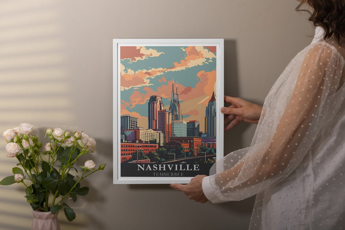 Nashville Travel Print Skyline Travel Poster Nashville Wall Art Nashville City Print Skyline Decor Nashville Travel Poster - Image 2