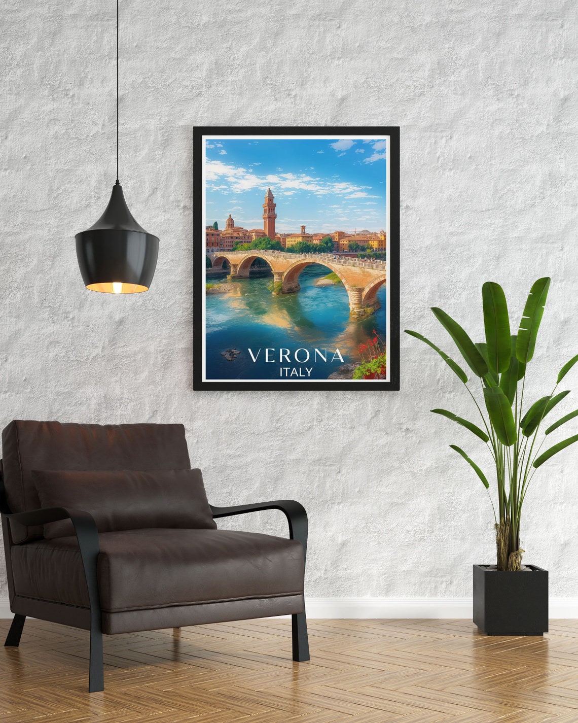 Verona Italy Ponte Pietra Bridge Over Adige River Travel Poster - Image 3