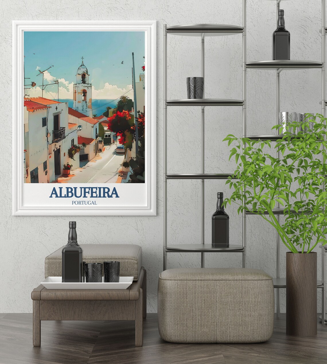 Albufeira Old Street Church Bell Tower Coastal Travel Poster - Image 3