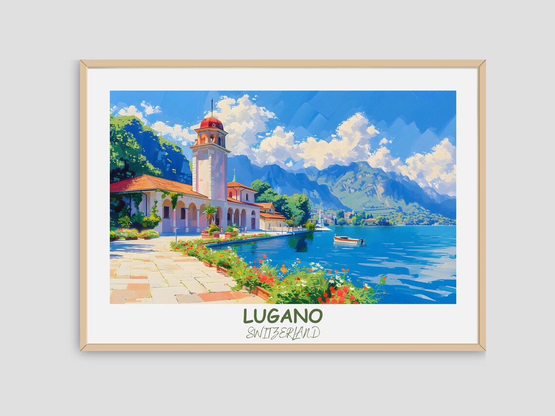 Lugano Switzerland Lakefront Promenade Alpine Lake View Poster - Image 4